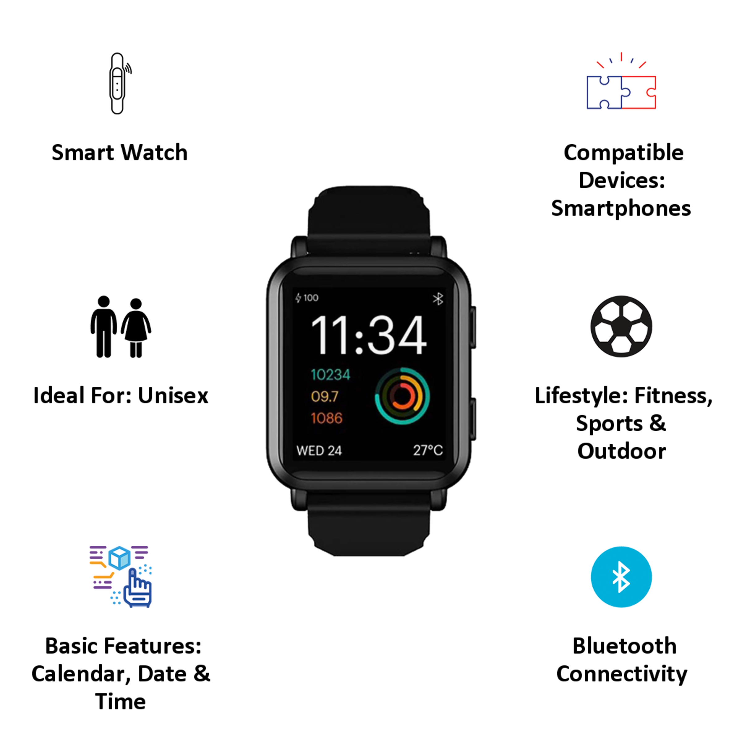 noise colorfit nav smartwatch with inbuilt gps stealth black